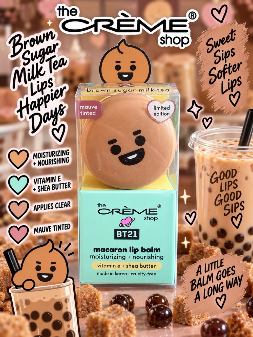 The Crème Shop BT21 Macaron Lip Balm - Limited Edition (Brown Sugar Milk Tea)
